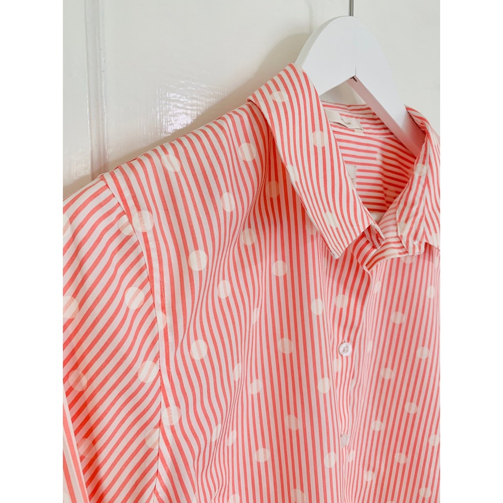 Chicos No Iron Button Down Coral Striped Polka Dot Shirt Size 2 (L-12) - Picture 3 of 14